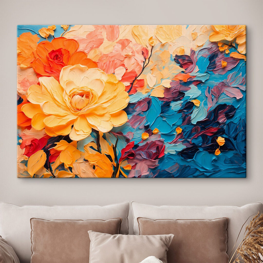 Roses jaunes, traits corail — intérieur 1