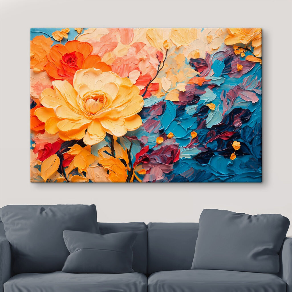 Roses jaunes, traits corail — intérieur 2
