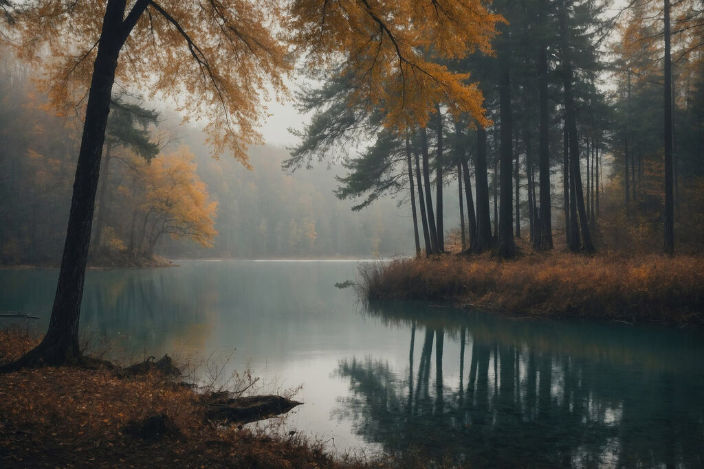 Automne au lac turquoise — motif complet