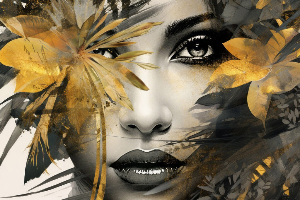 Visage aux feuilles d’or — motif complet