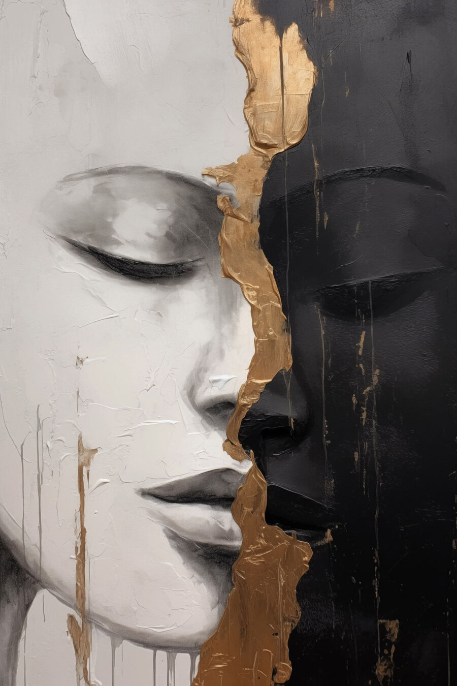 Deux visages, ligne d’or — motif complet