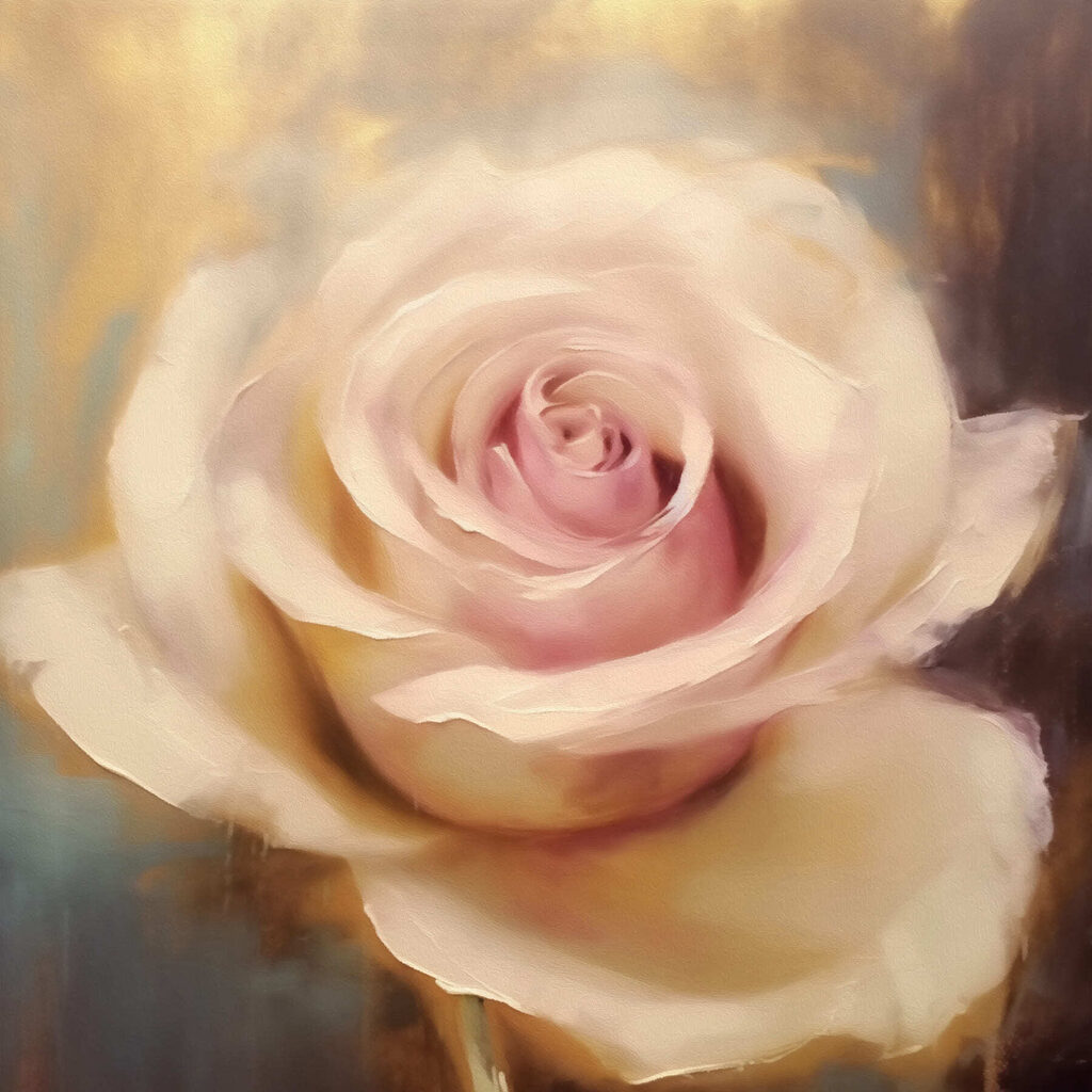 Rose crème, cœur rosé — motif complet