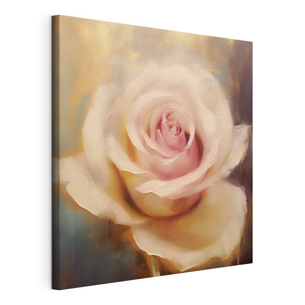 Rose crème, cœur rosé, toile tendue et bord enveloppé