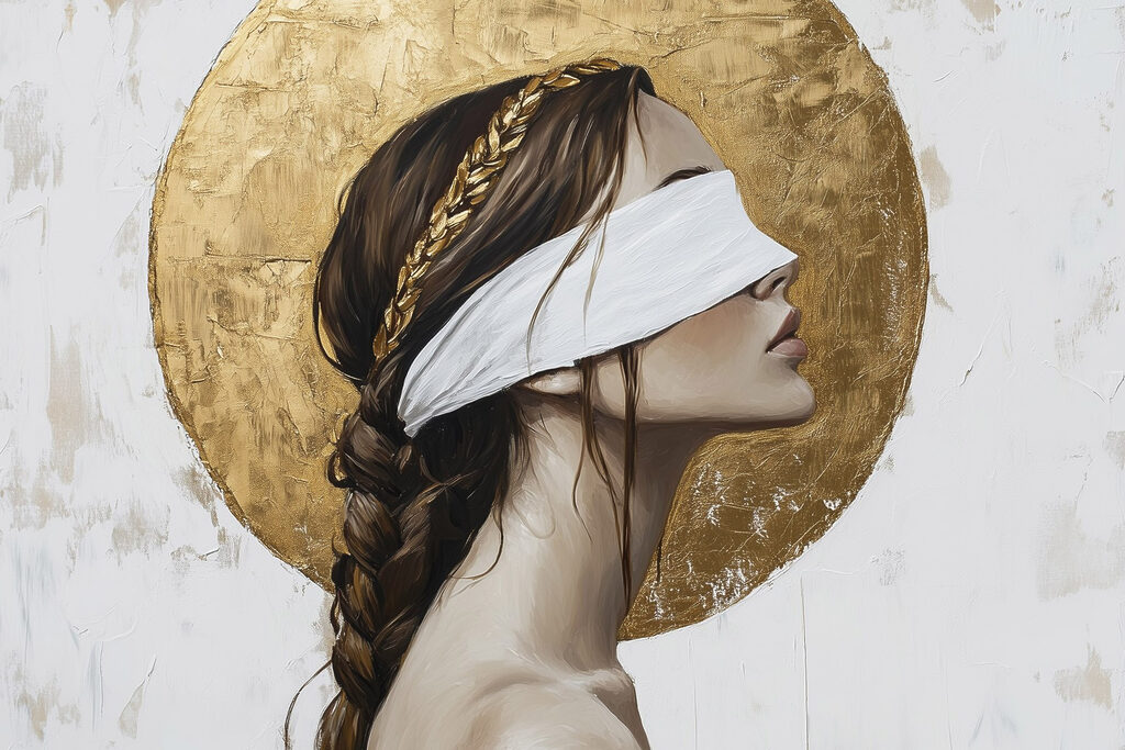 Profil aux yeux bandés — motif complet
