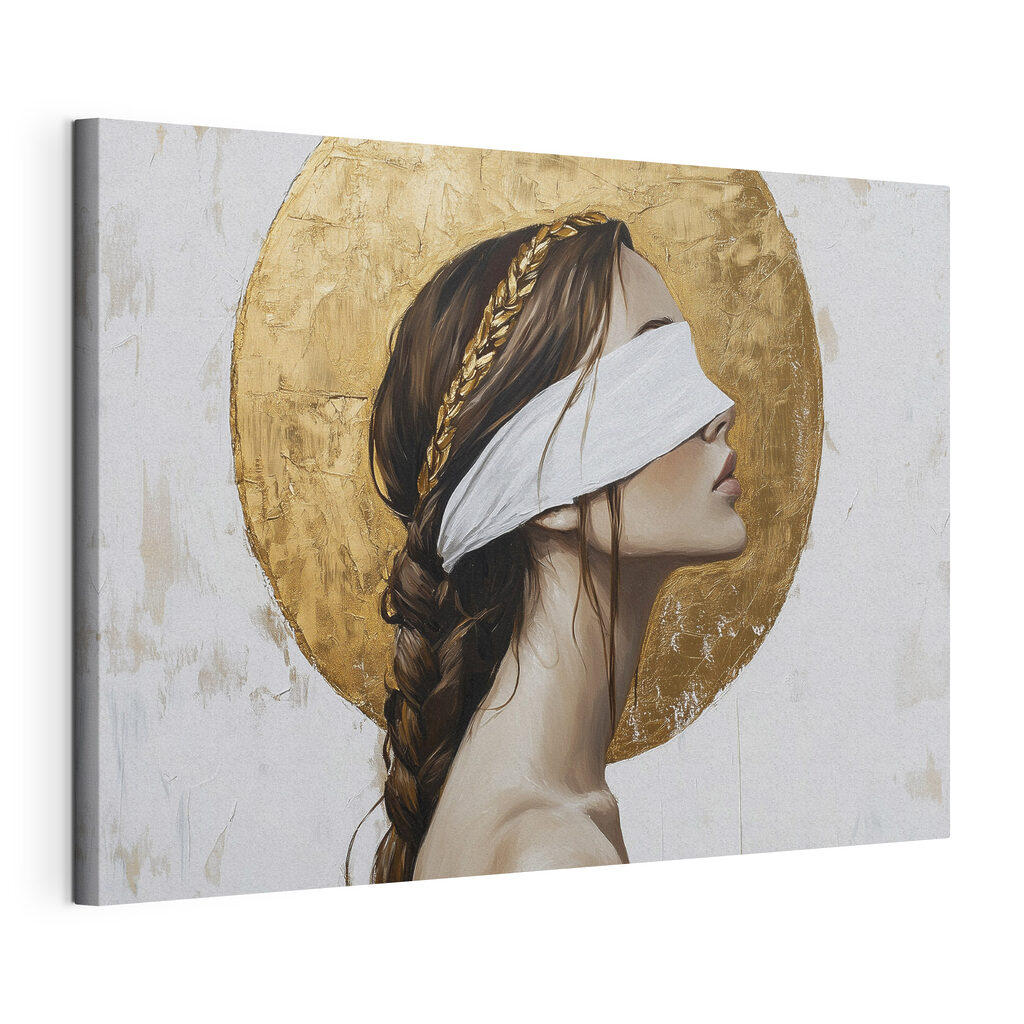 Profil aux yeux bandés, toile tendue et bord enveloppé