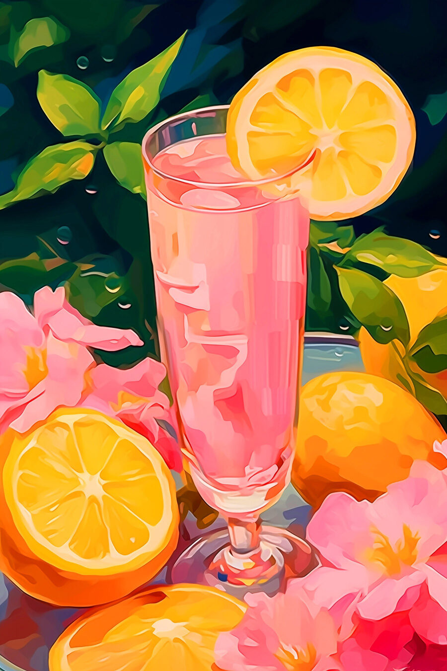 Boisson rose et fleurs — motif complet