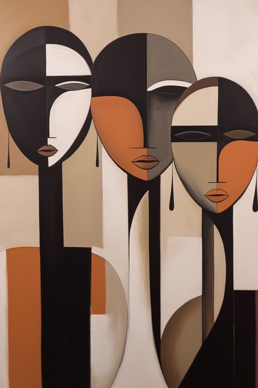 Visages aux tons terre — motif complet