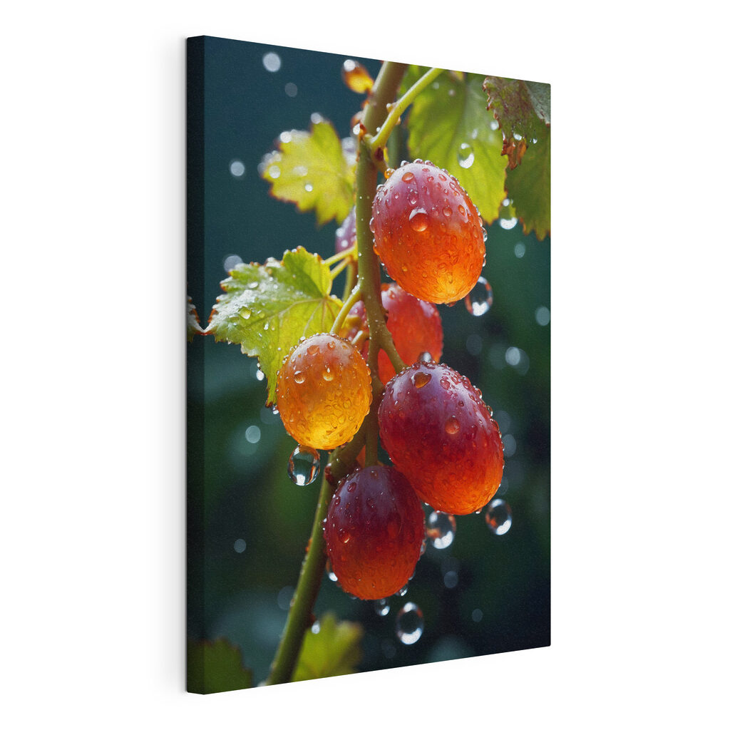 Raisins aux gouttes d’eau, toile tendue et bord enveloppé