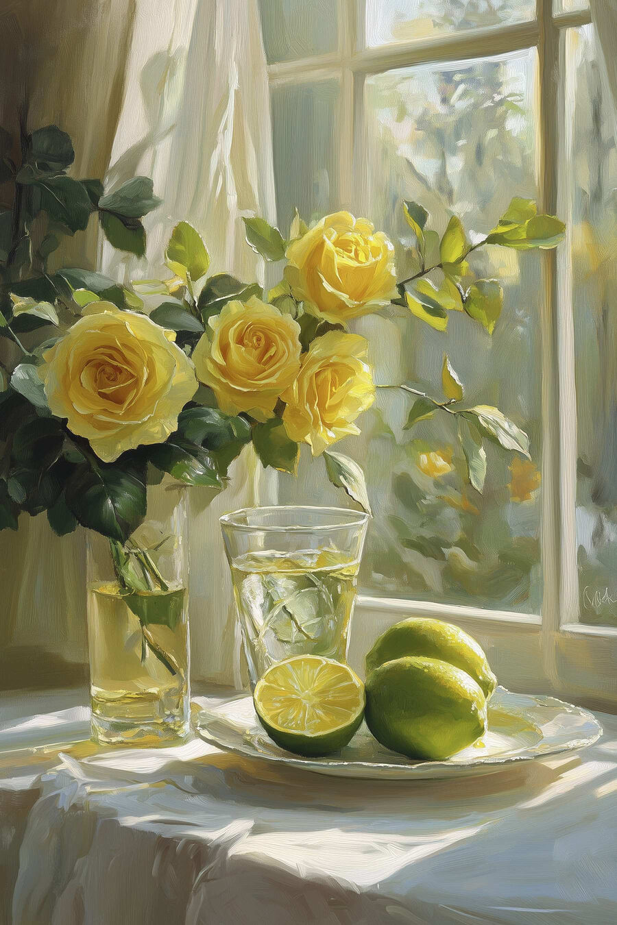 Roses jaunes et limes — motif complet