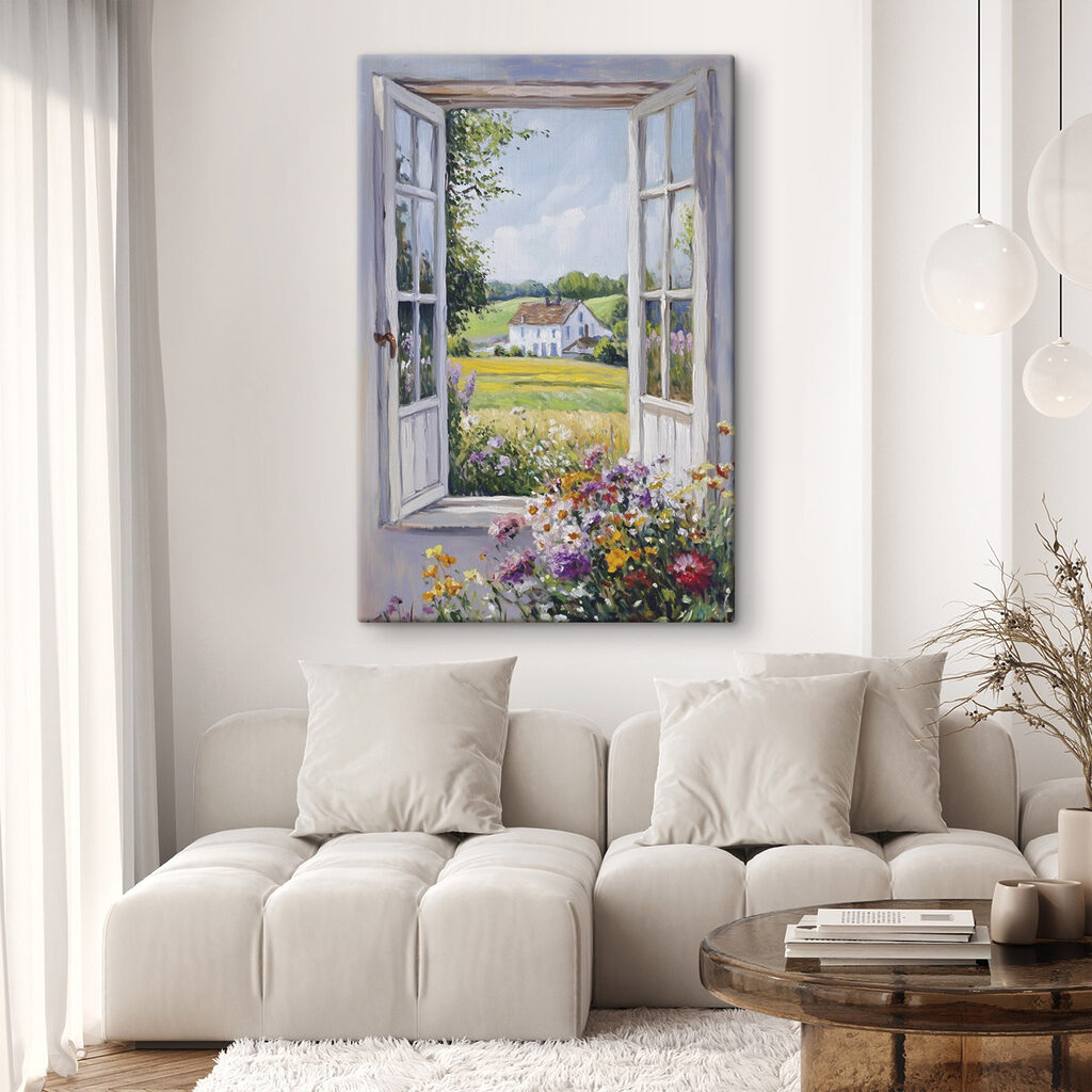 Fenêtre sur prairie fleurie — intérieur 2