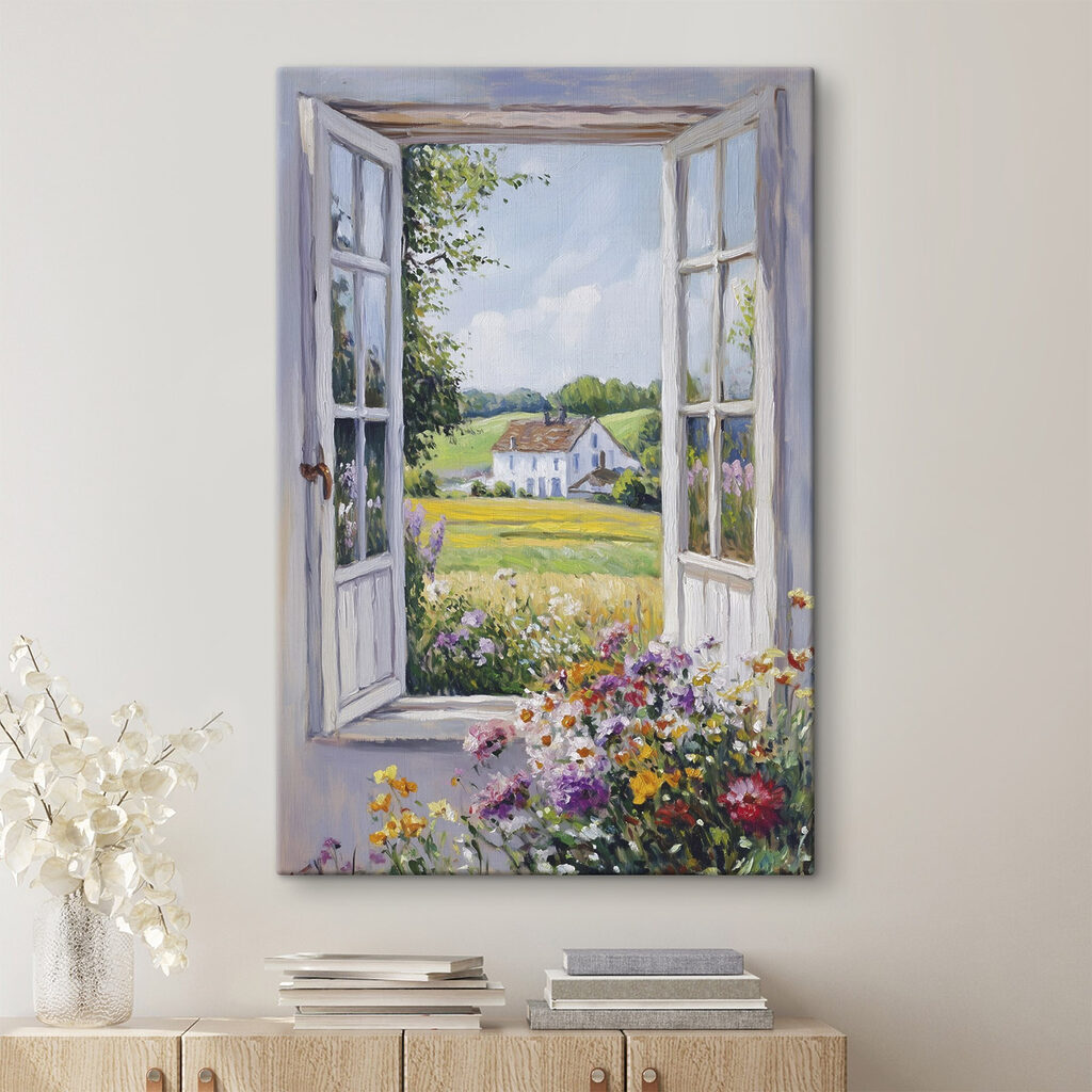 Fenêtre sur prairie fleurie — intérieur 1