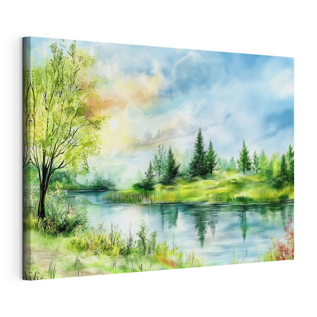 Rive verte, nuages d’été, toile tendue et bord enveloppé