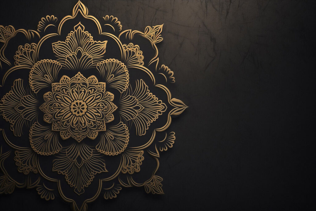 Mandala doré sur noir — motif complet