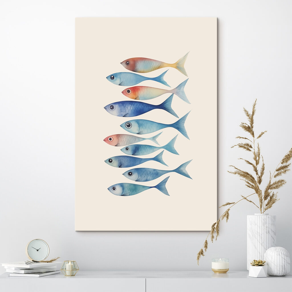 Rangée de petits poissons dans un intérieur