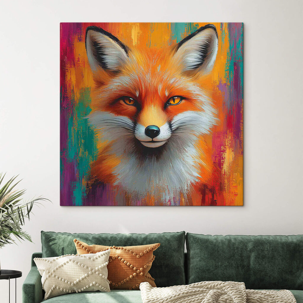Renard aux couleurs vives dans un intérieur