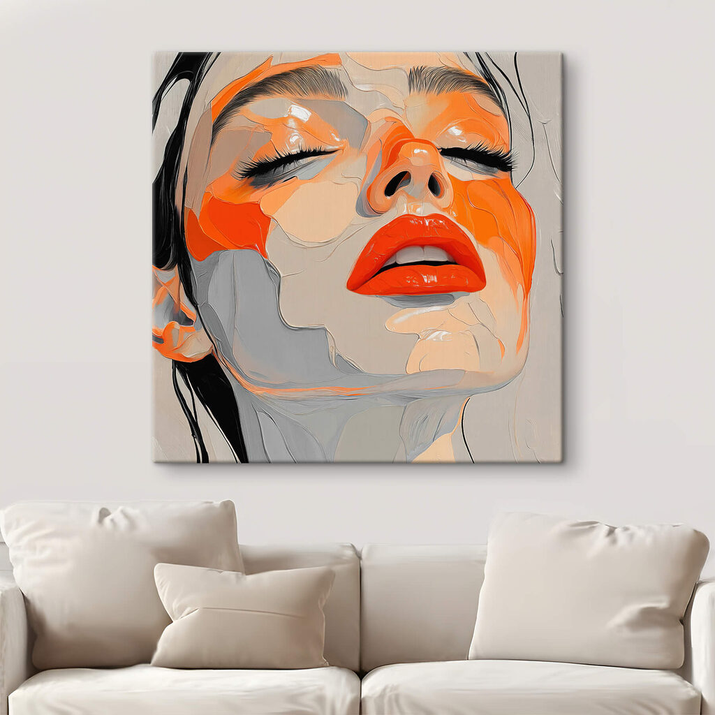 Visage levé, aplats orange — intérieur 1