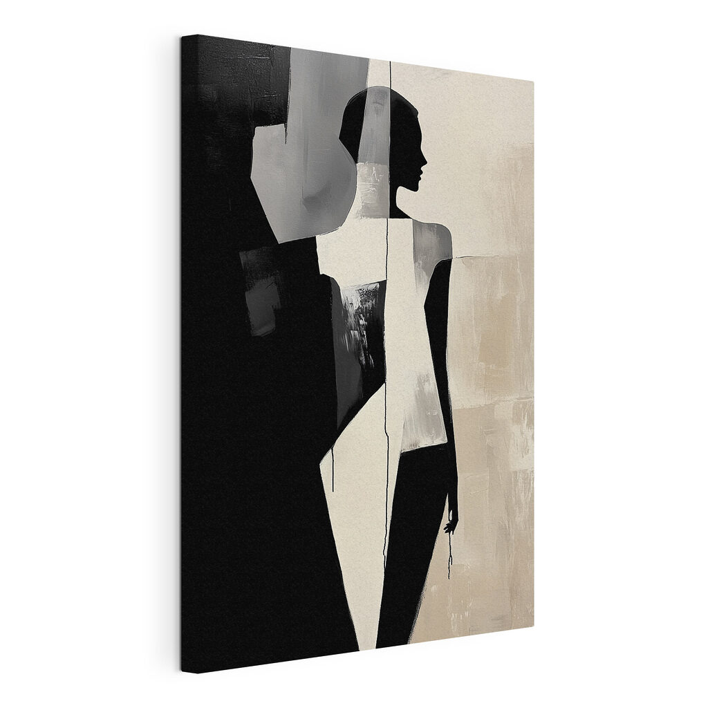 Silhouette féminine épurée, toile tendue et bord enveloppé