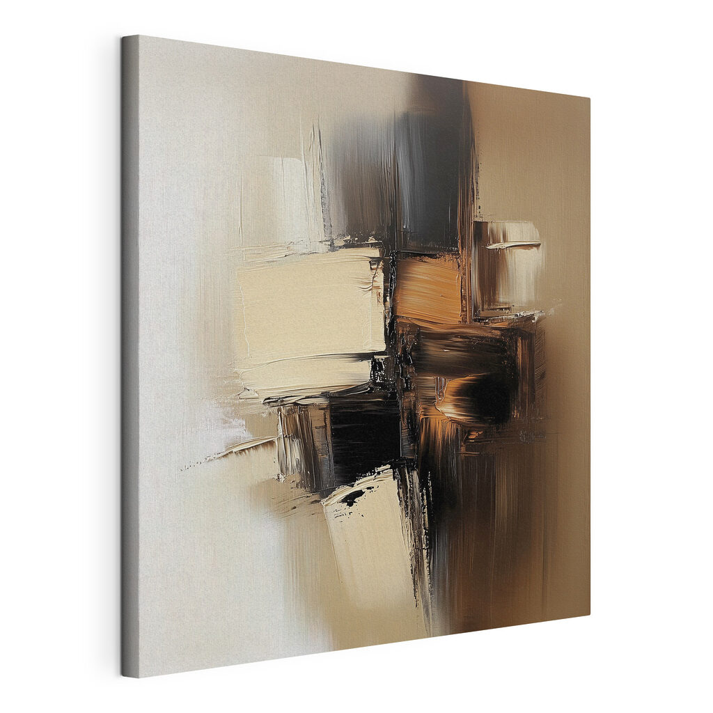 Caramel sur brun profond, toile tendue et bord enveloppé