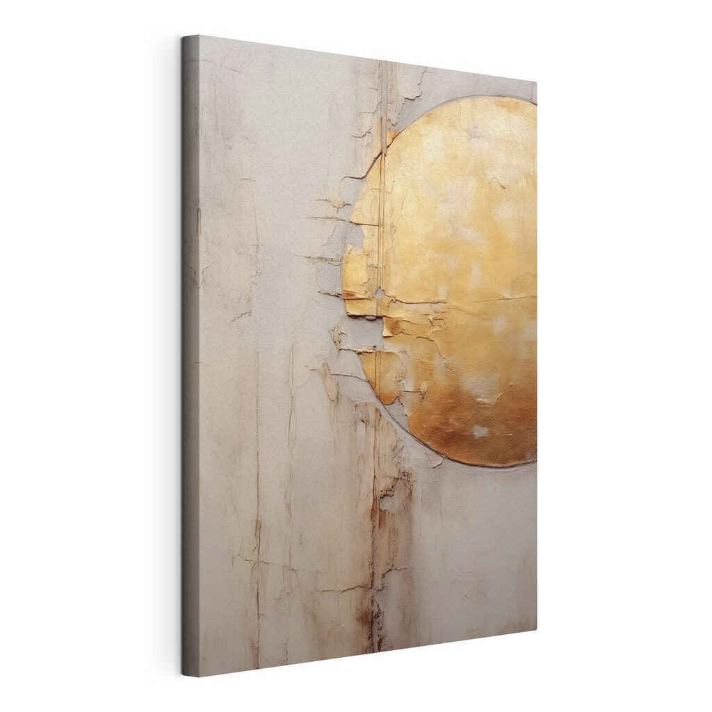 Cercle doré sur gris, toile tendue et bord enveloppé