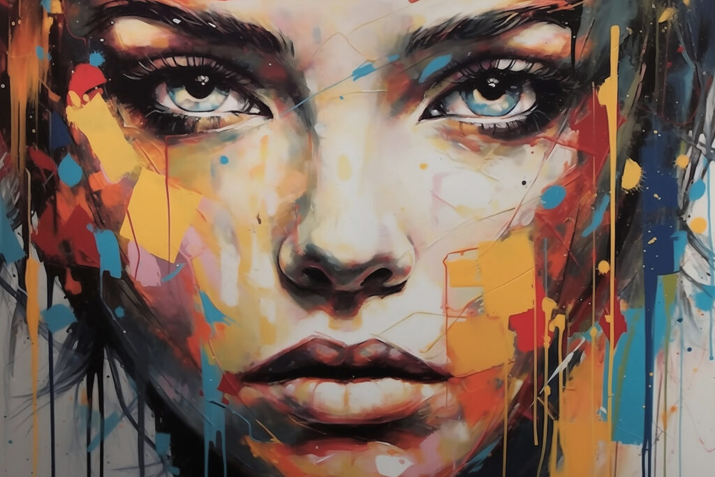 Yeux bleus et éclaboussures — motif complet