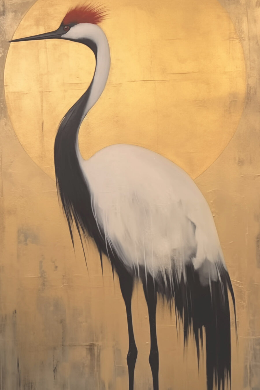 Grue sur fond doré — motif complet