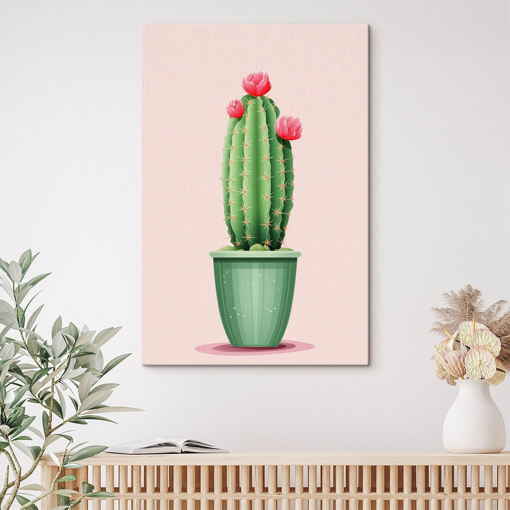 Cactus sur rose pastel — intérieur 2