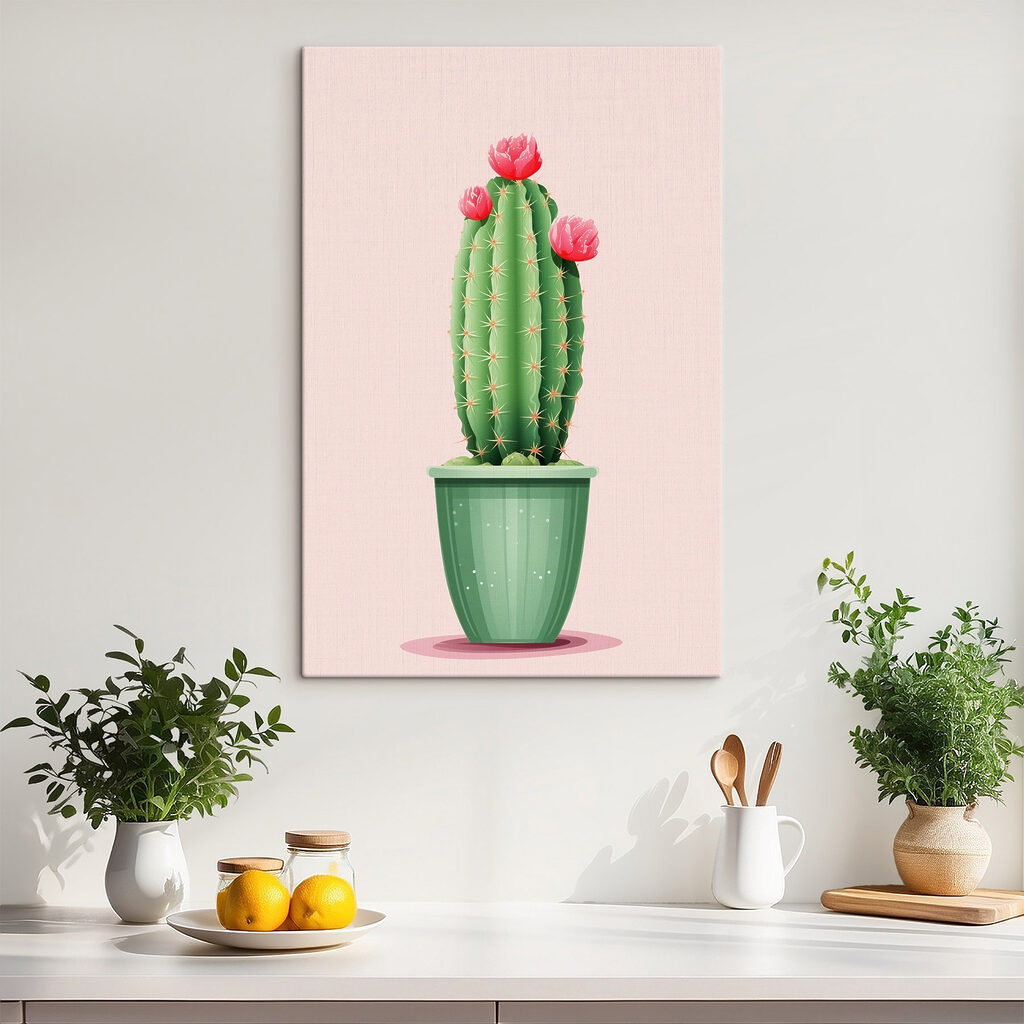 Cactus sur rose pastel — intérieur 1