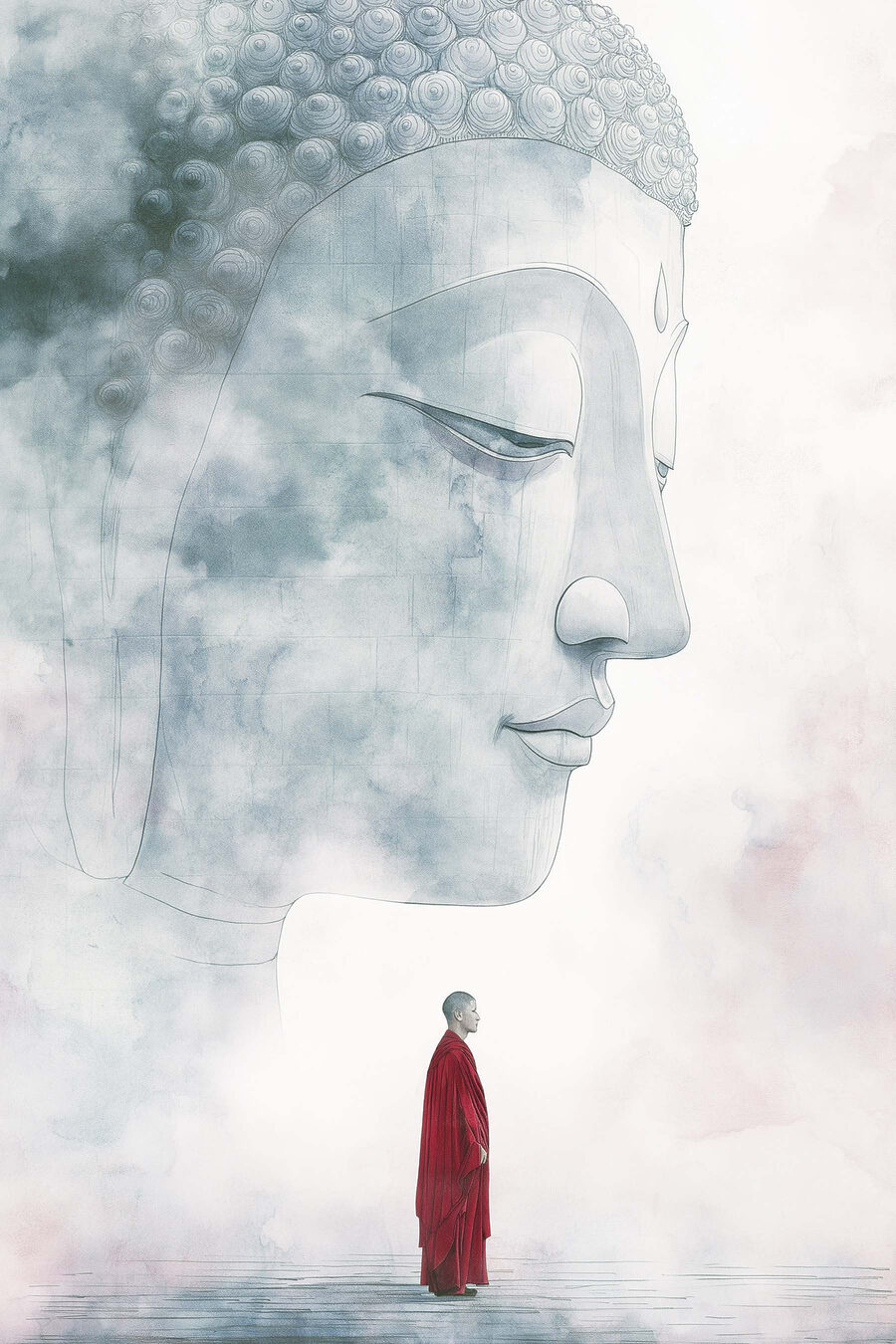 Moine sous le Bouddha — motif complet