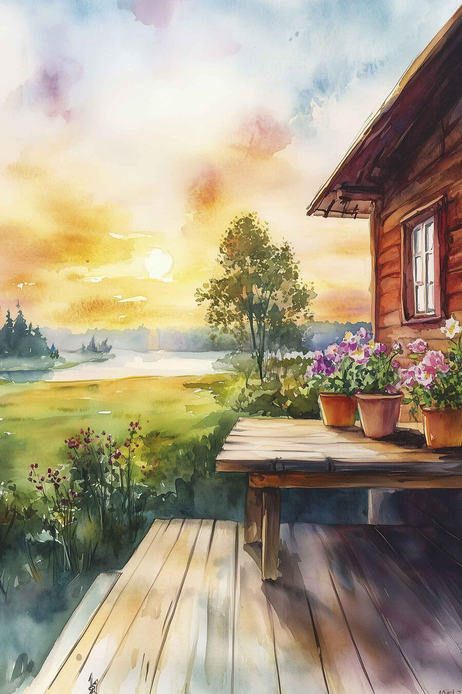 Terrasse au soleil couchant — motif complet