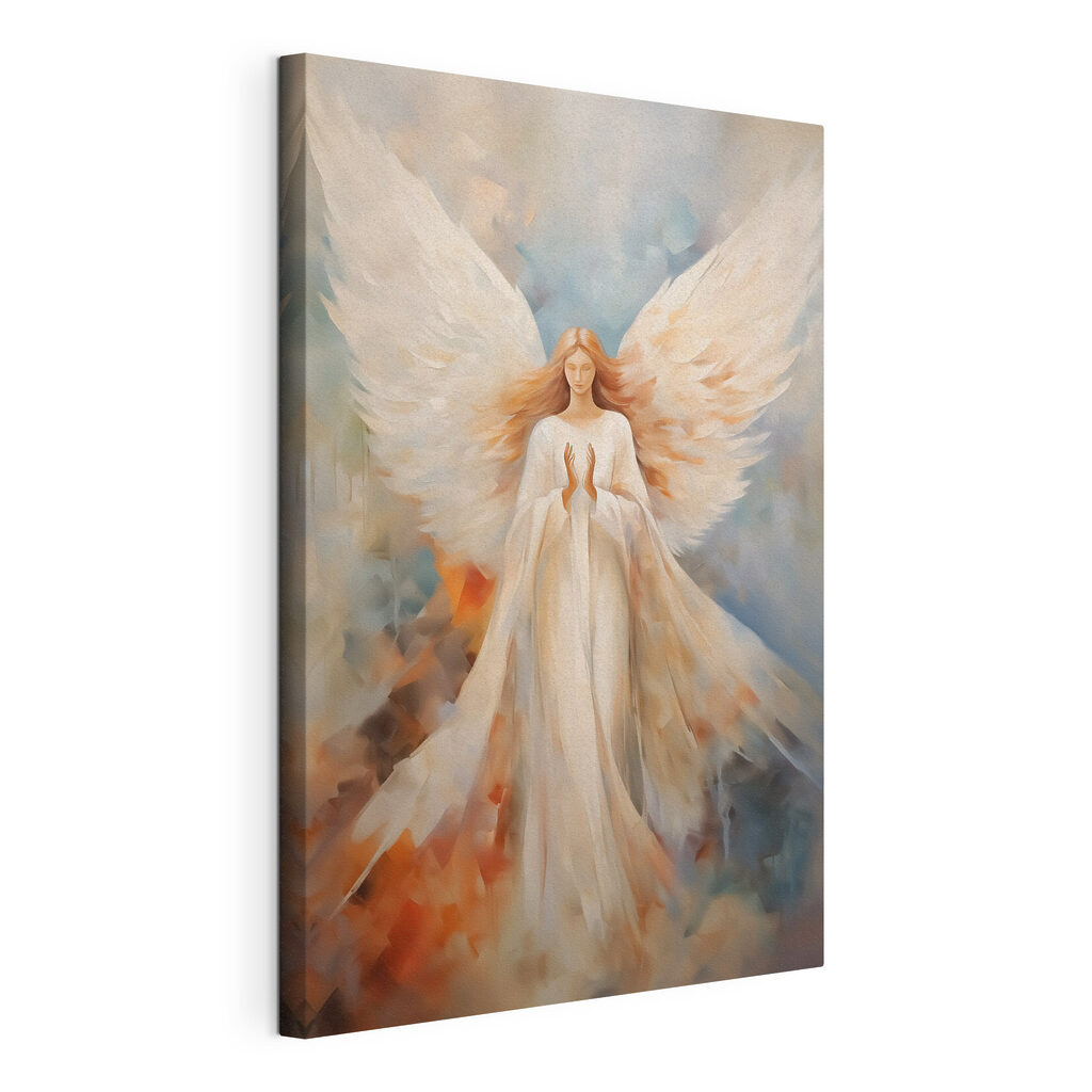 Ange aux lueurs bleues, toile tendue et bord enveloppé