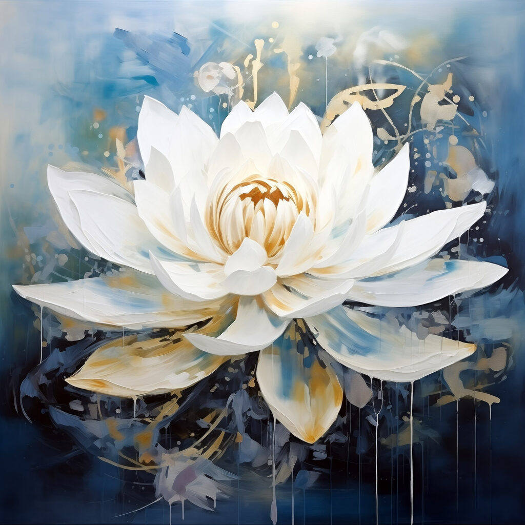 Lotus blanc, brume bleue — motif complet