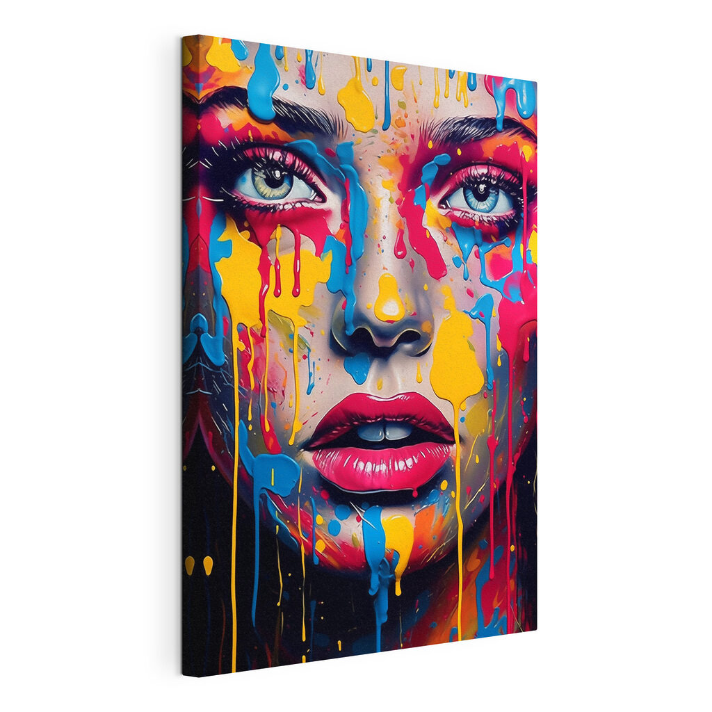 Regard aux coulures colorées, toile tendue et bord enveloppé