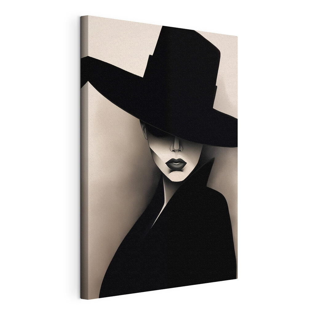 Femme au chapeau noir, toile tendue et bord enveloppé