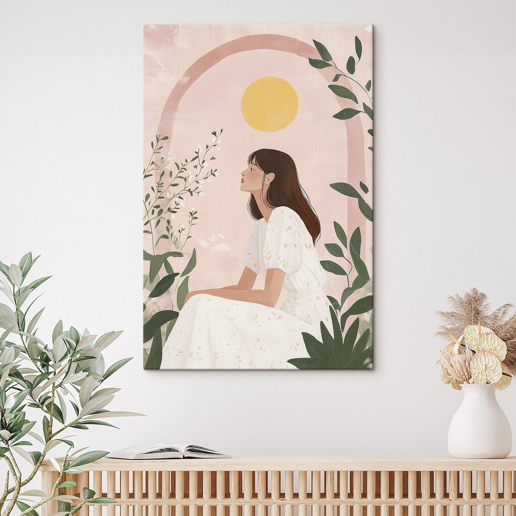 Femme sous l’arche rose — intérieur 1