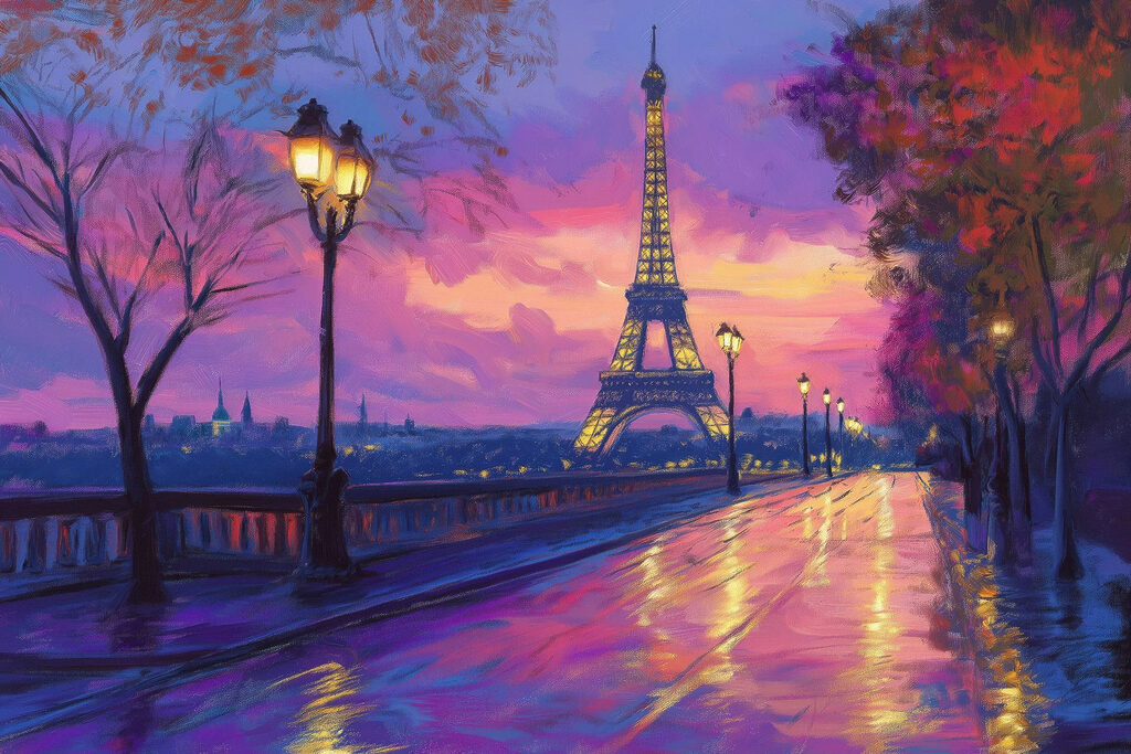 Crépuscule violet à Paris — motif complet