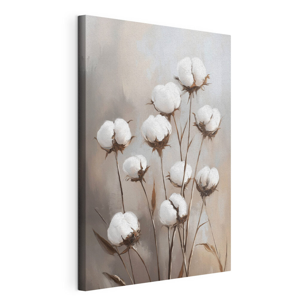Branches de coton, toile tendue et bord enveloppé
