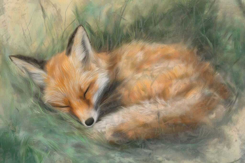 Renard endormi dans l’herbe — motif complet