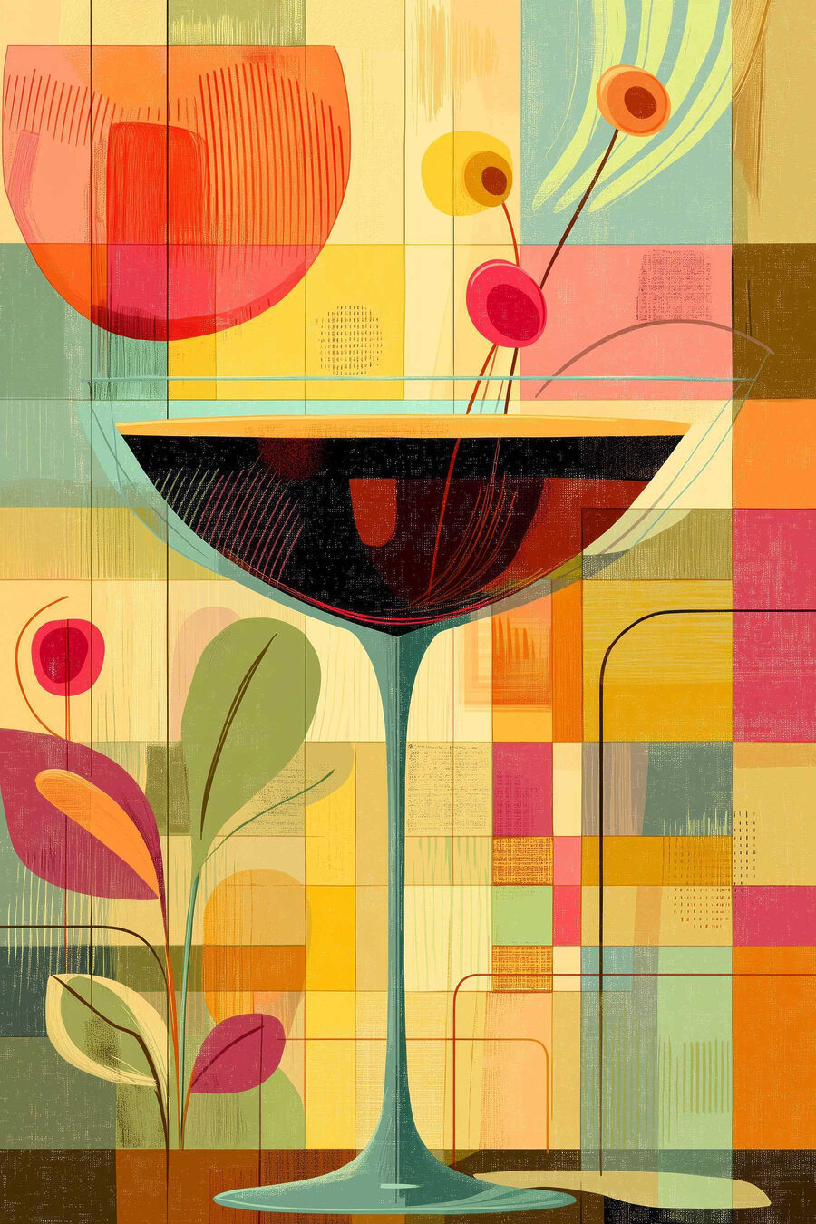 Verre de vin géométrique — motif complet