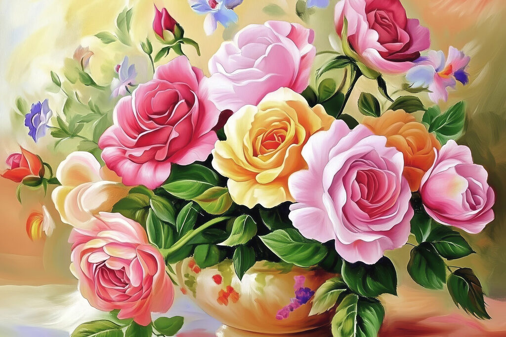 Bouquet de roses ensoleillé — motif complet