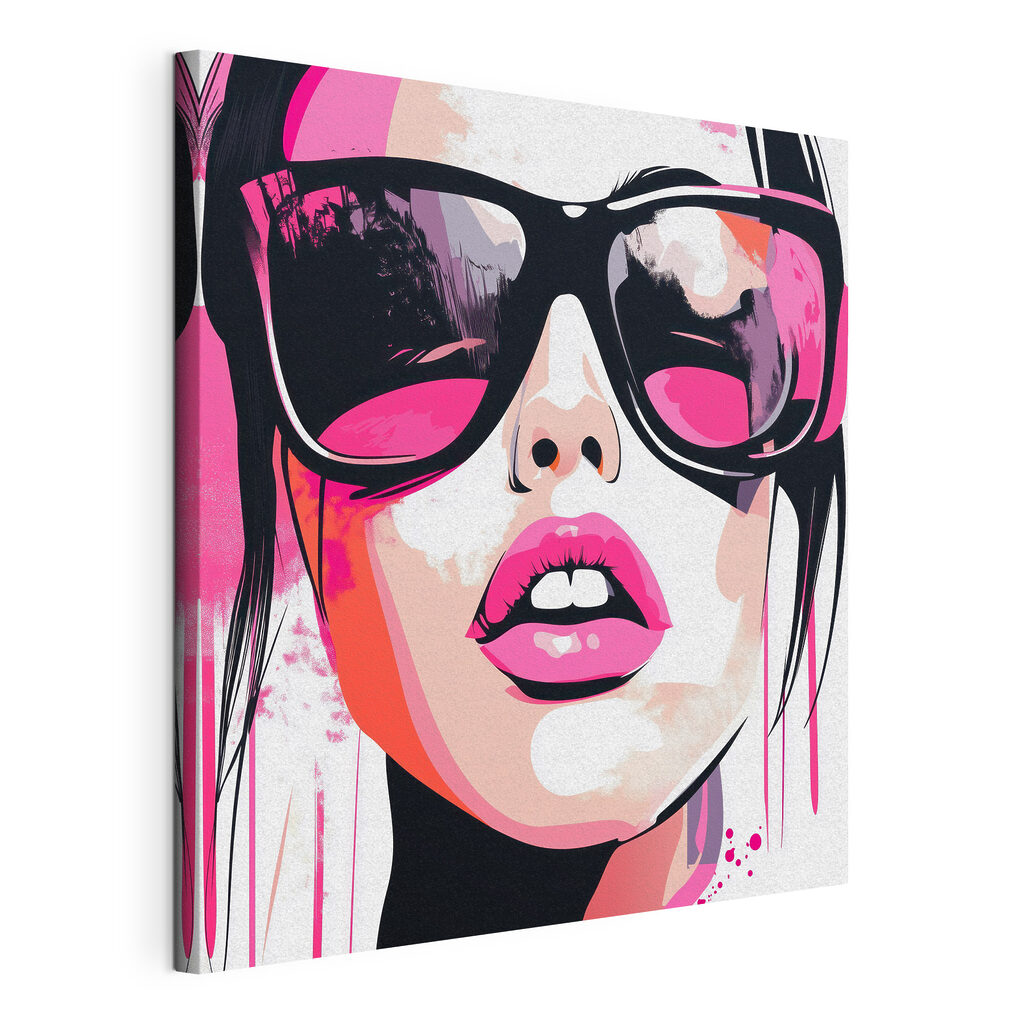 Regard pop art rose, toile tendue et bord enveloppé