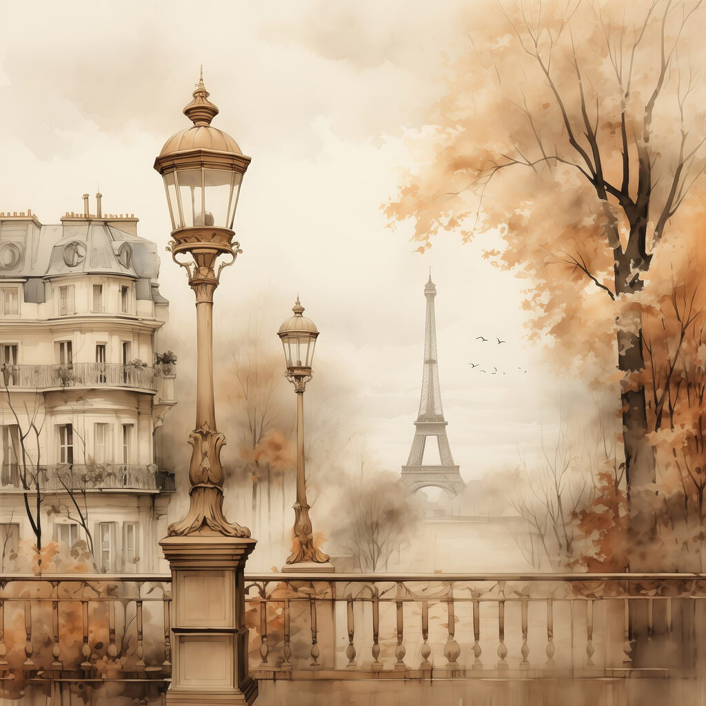 Réverbère parisien en automne — motif complet