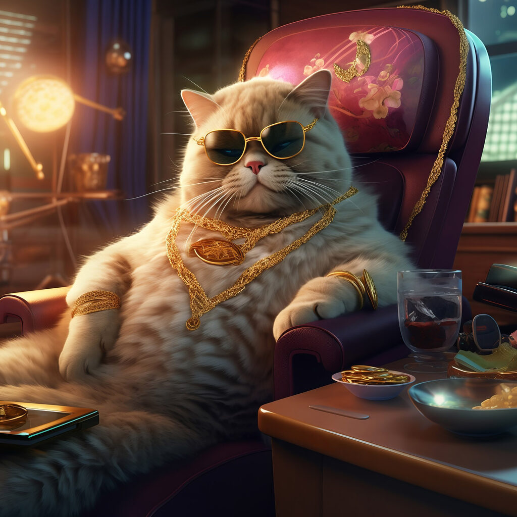 Chat cool en fauteuil — motif complet