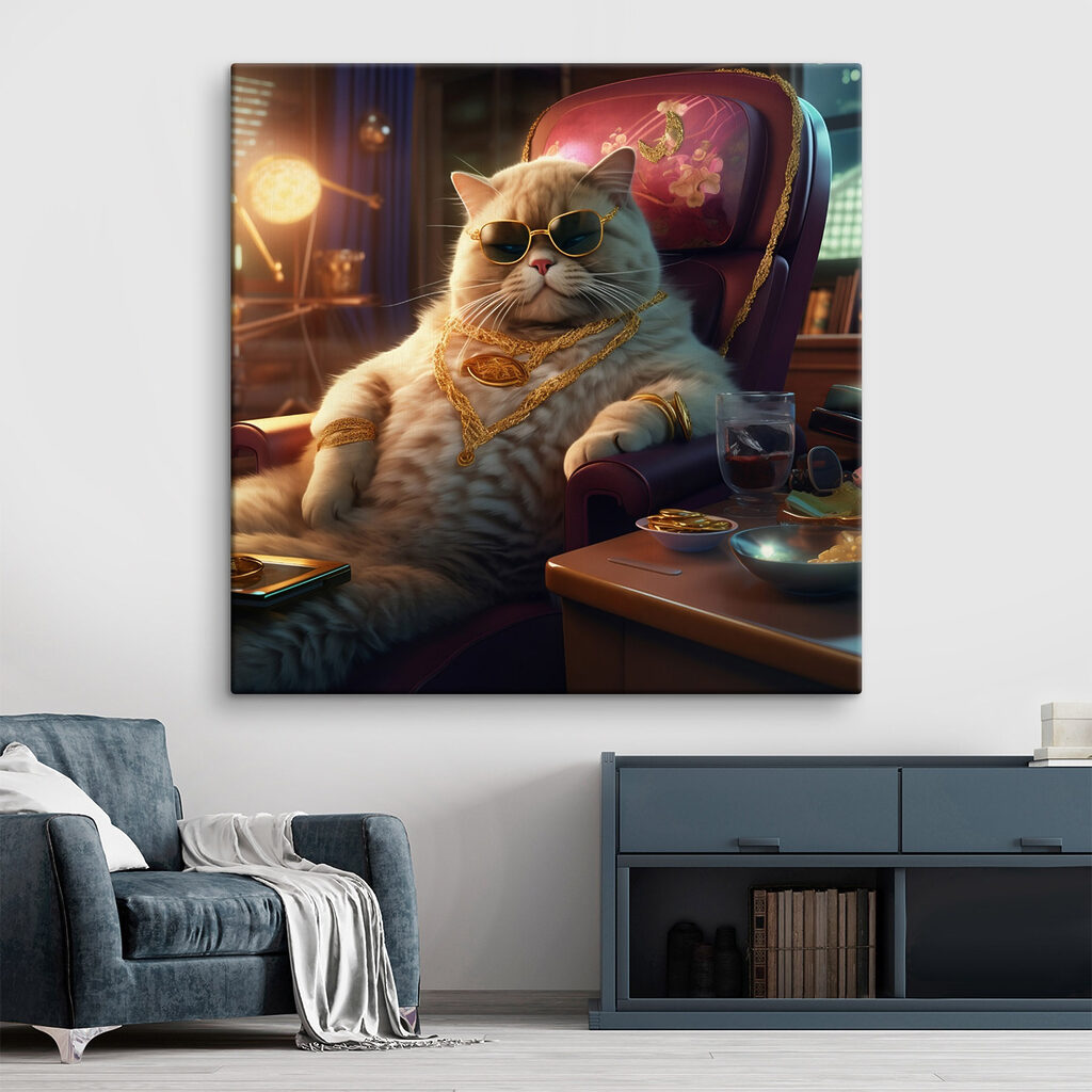 Chat cool en fauteuil — intérieur 1