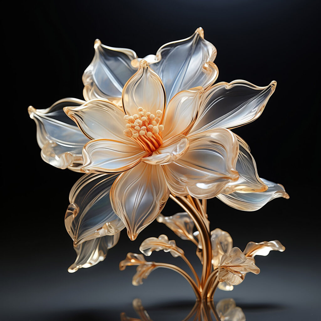 Fleur bleue cernée d’or — motif complet
