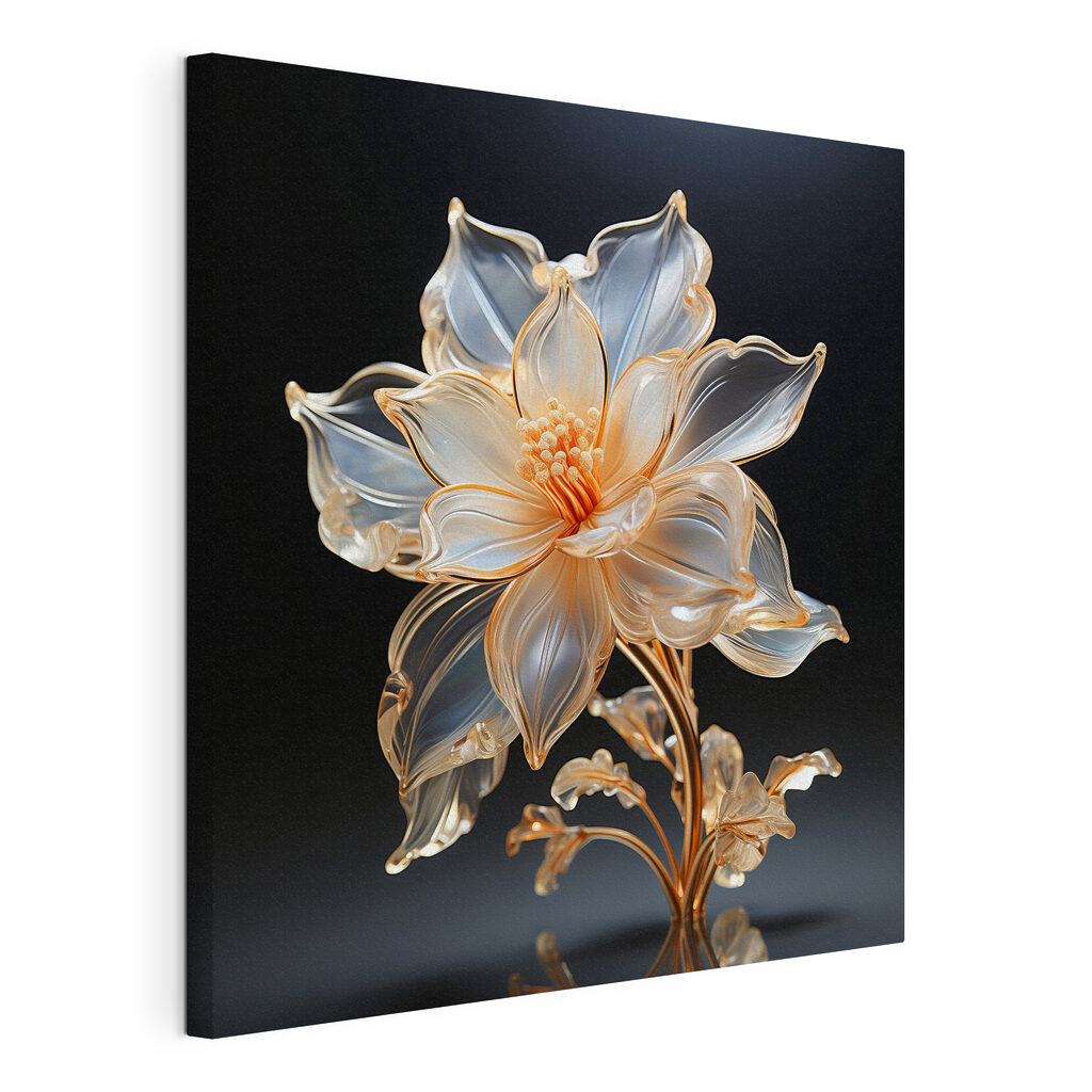 Fleur bleue cernée d’or, toile tendue et bord enveloppé