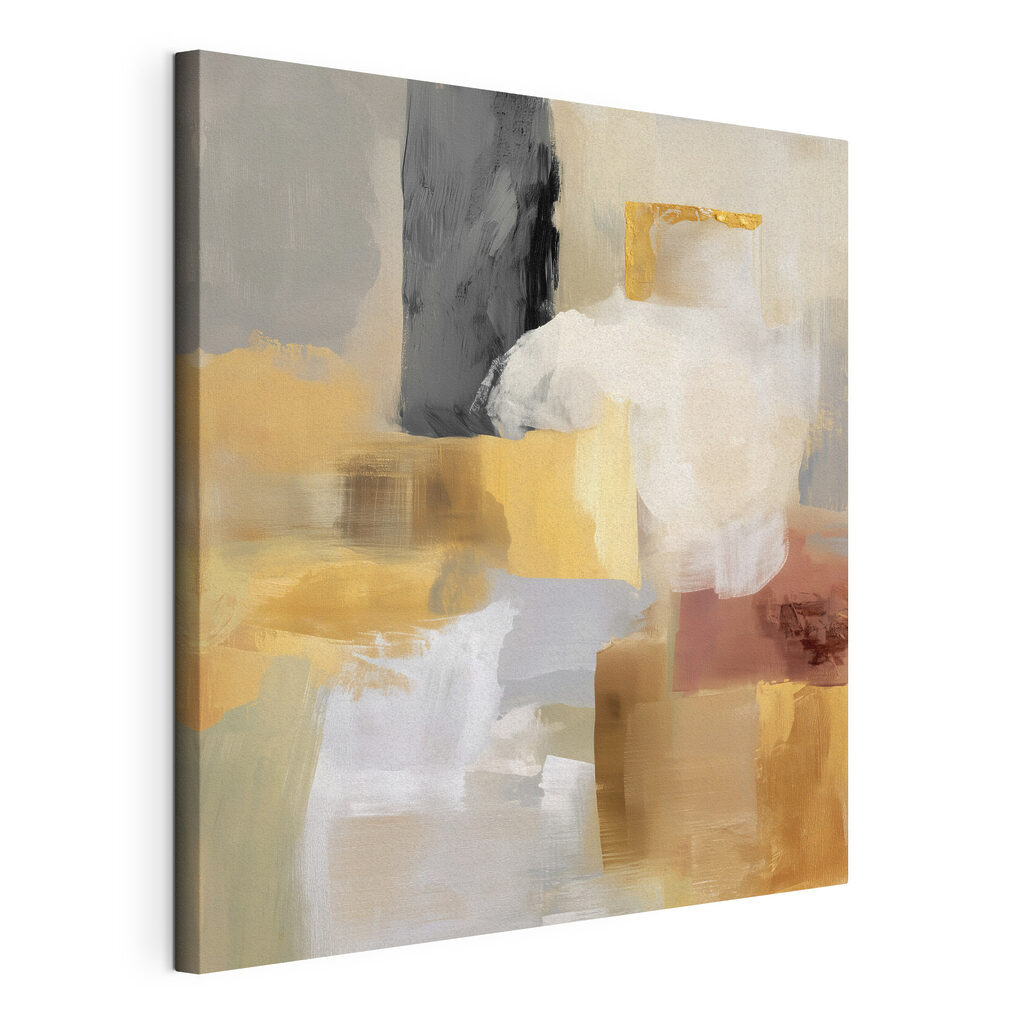 Couleurs chaudes et gris, toile tendue et bord enveloppé