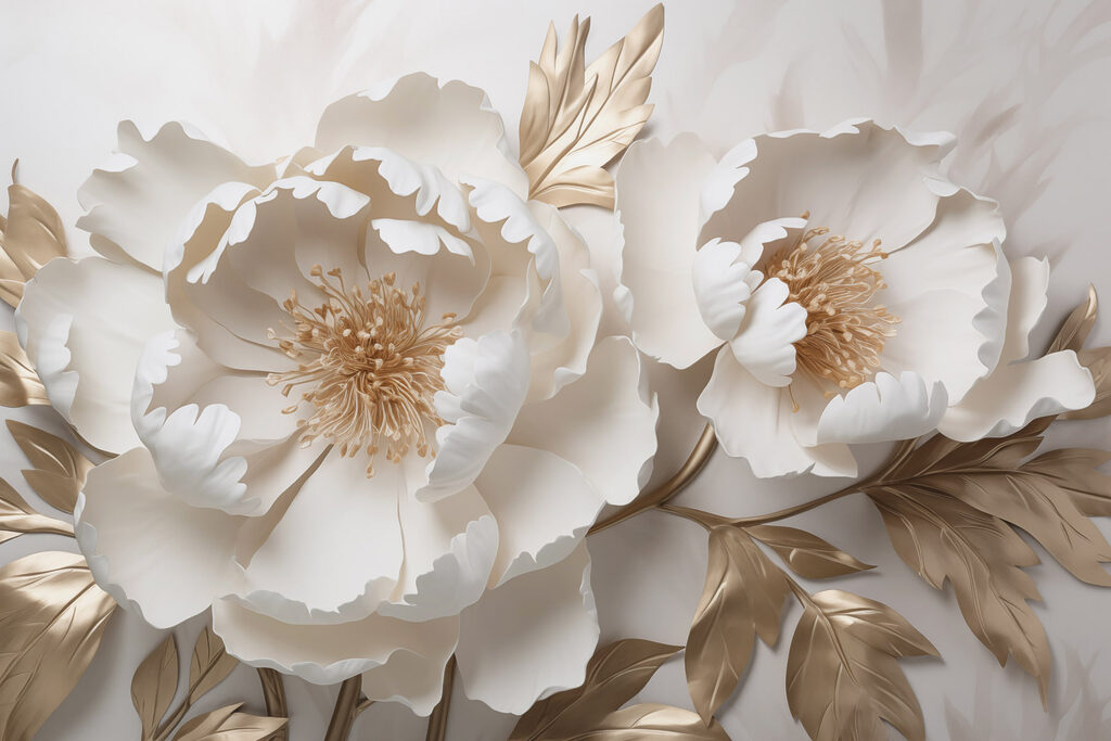 Pivoines crème et or — motif complet