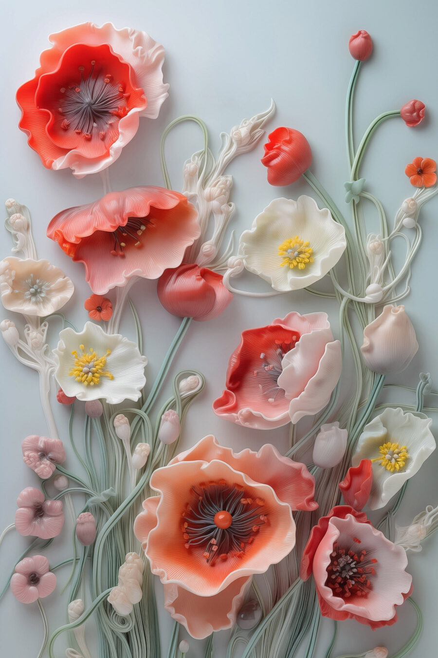 Coquelicots sur bleu sauge — motif complet