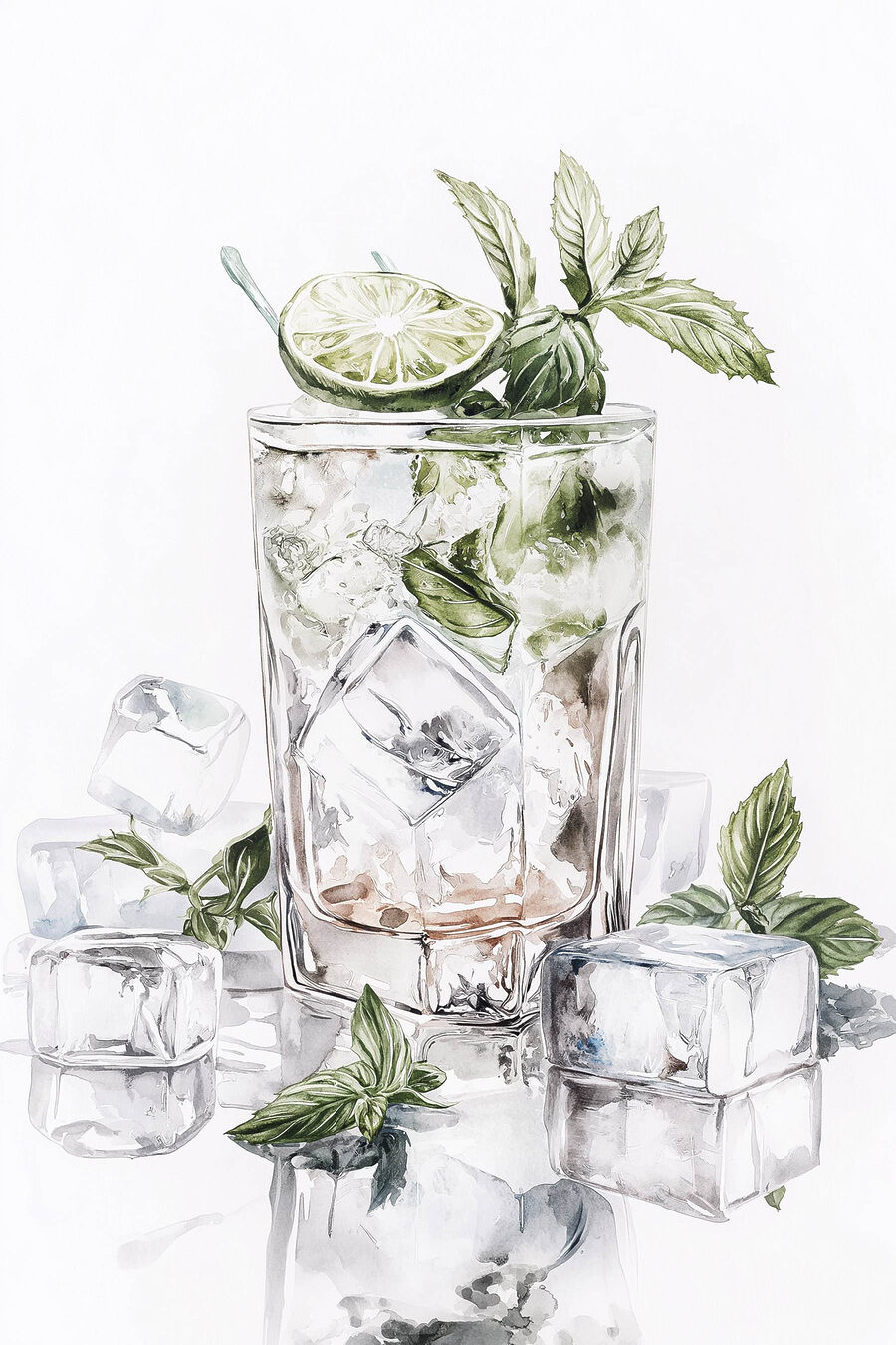 Verres et glaçons — motif complet