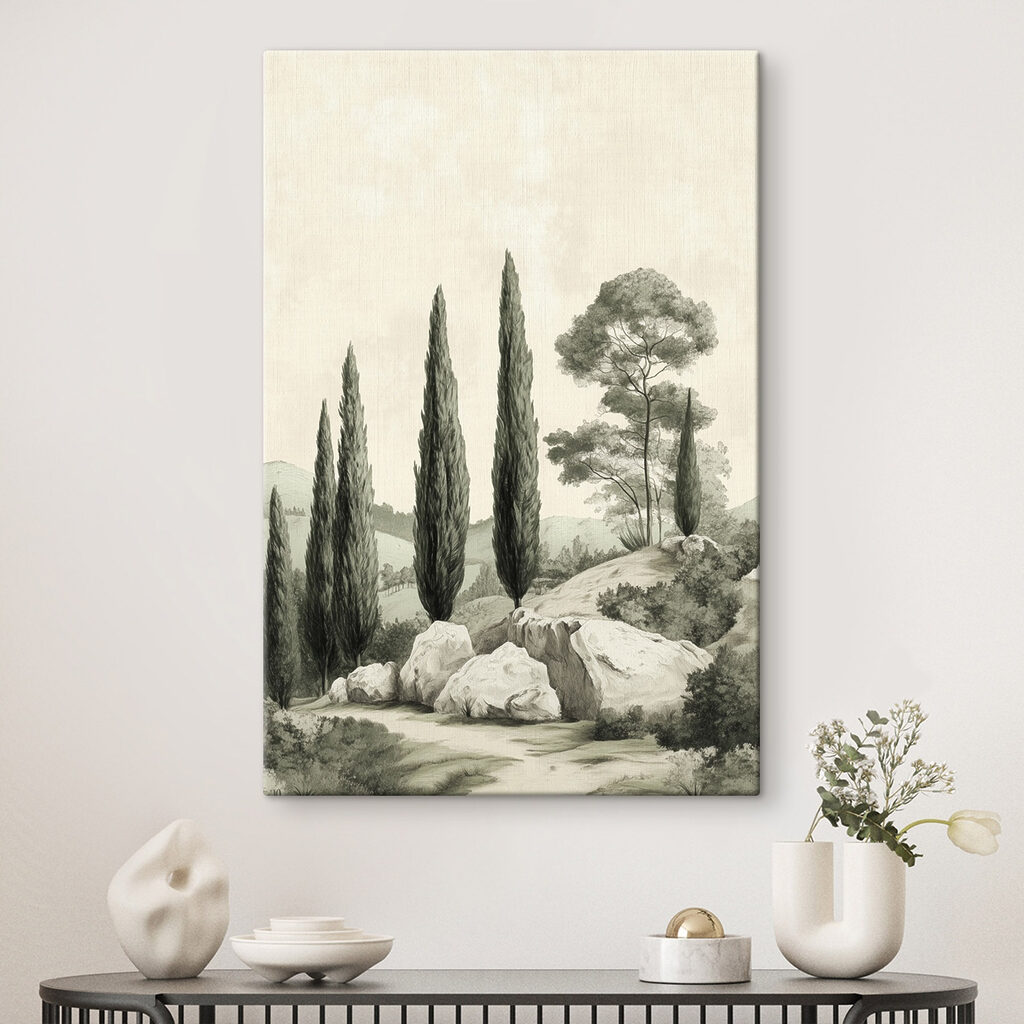 Cyprès et rocaille pâle — intérieur 1